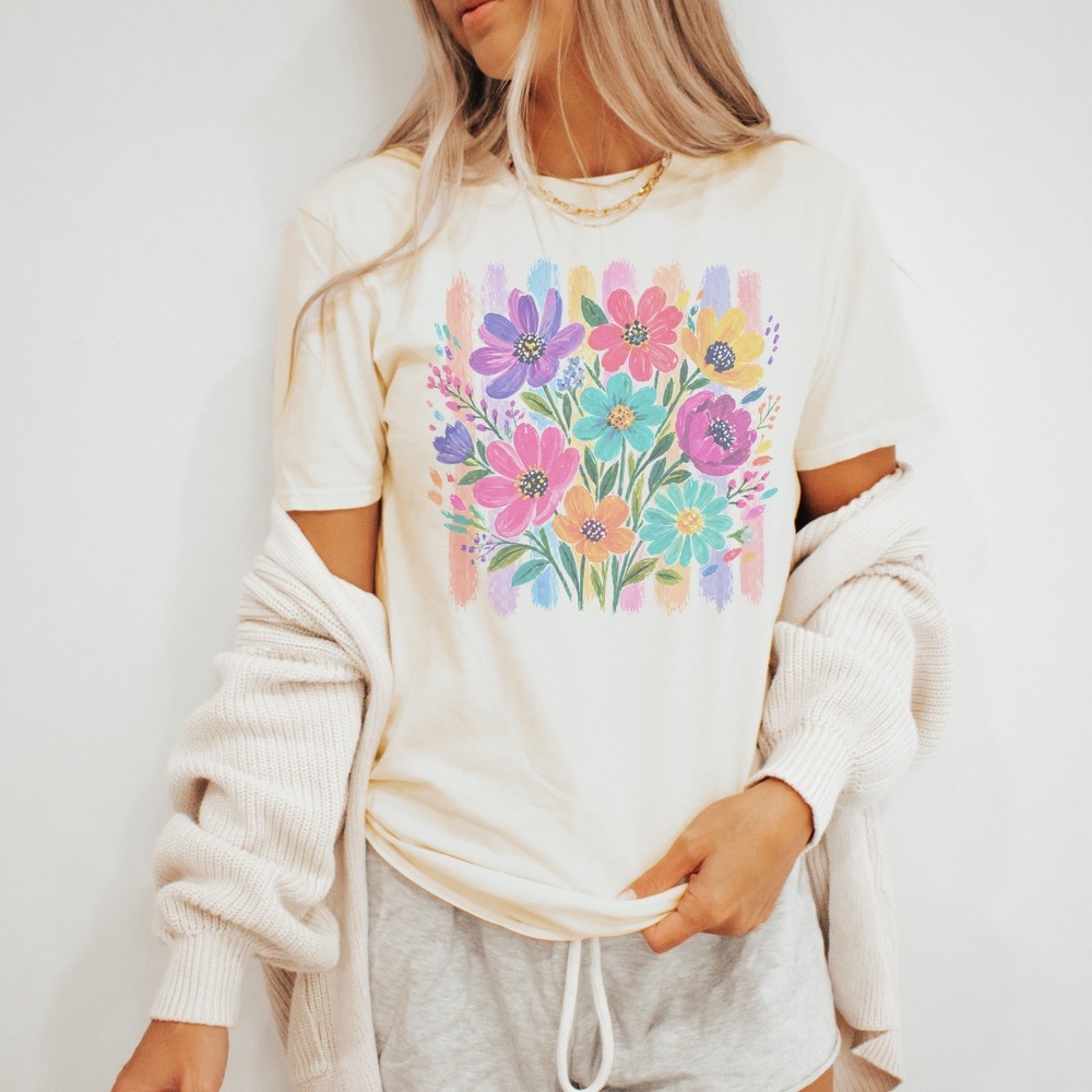 Vibrant Wildflower Bouquet Graphic Tee Colorful Floral Art